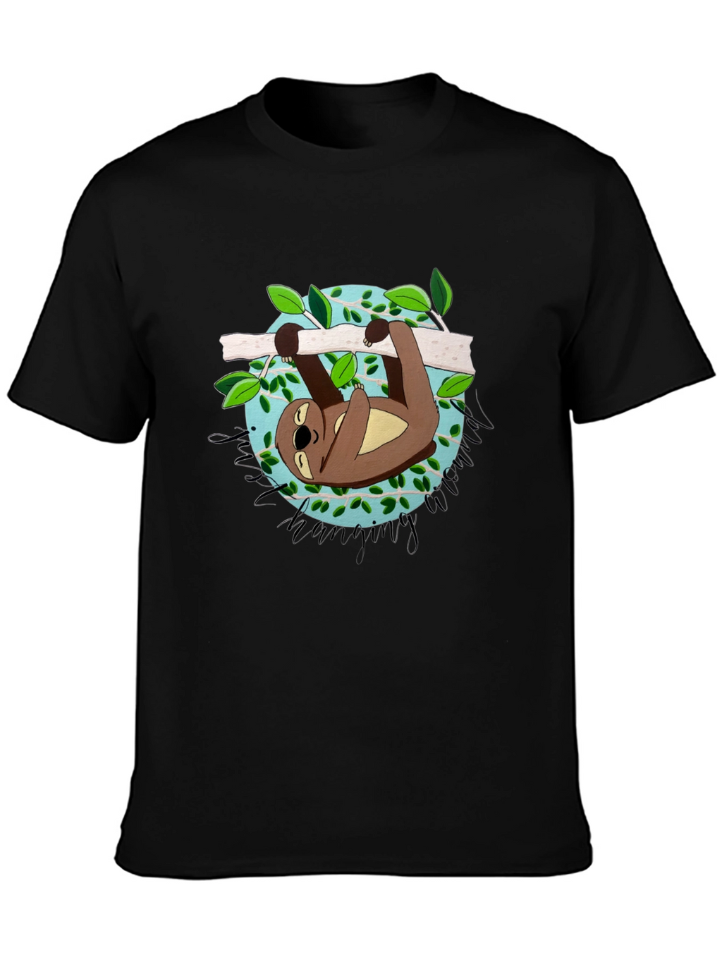 Cute Sloth Hanging Around Black T-Shirt