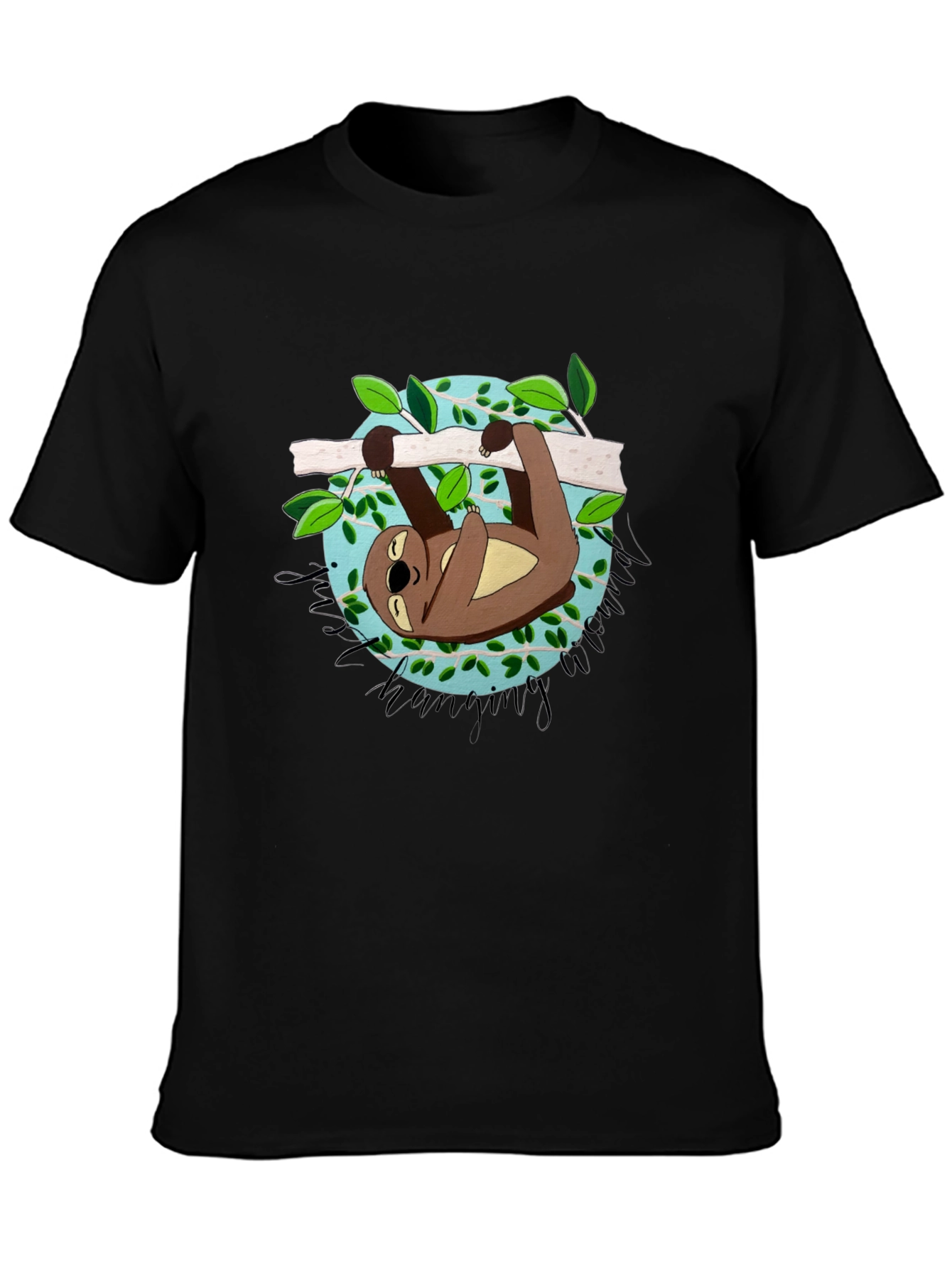 Cute Sloth Hanging Around Black T-Shirt