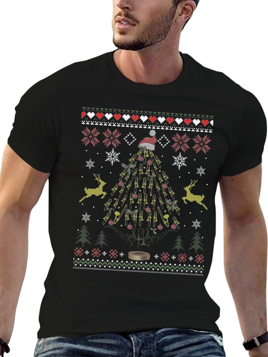 Trombone Christmas Tree Ugly Sweater T-Shirt