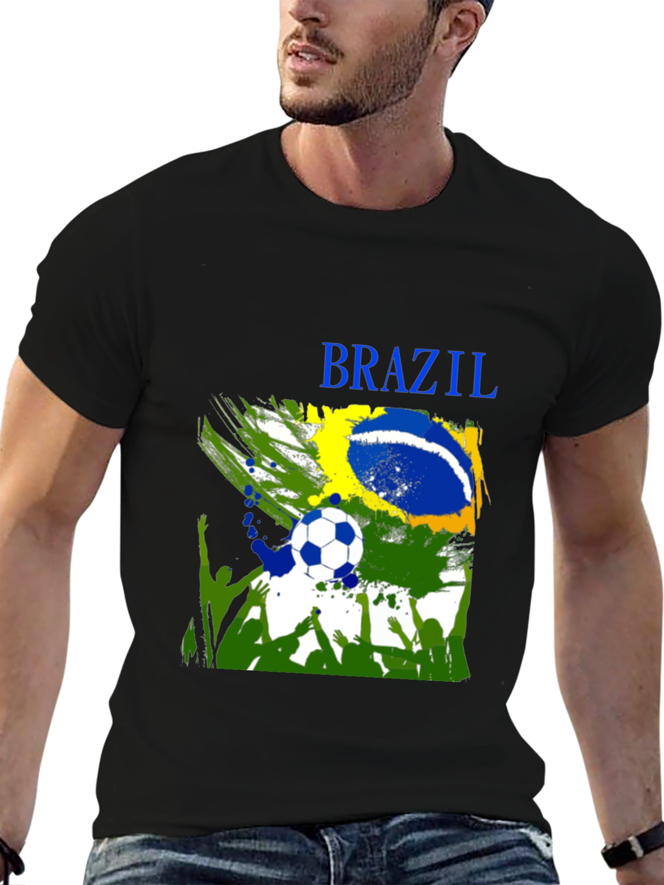 Brazil Soccer Fan T-Shirt - Black Cotton Tee