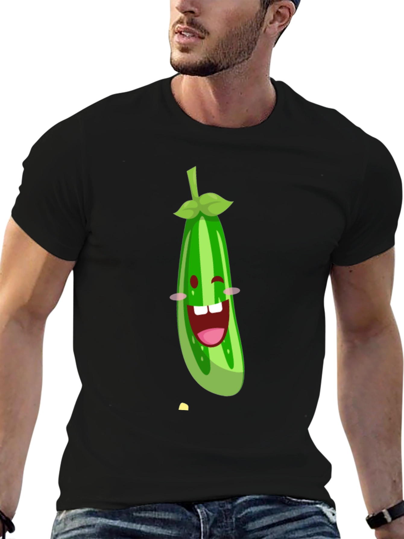 Funny Cucumber Graphic Black T-Shirt