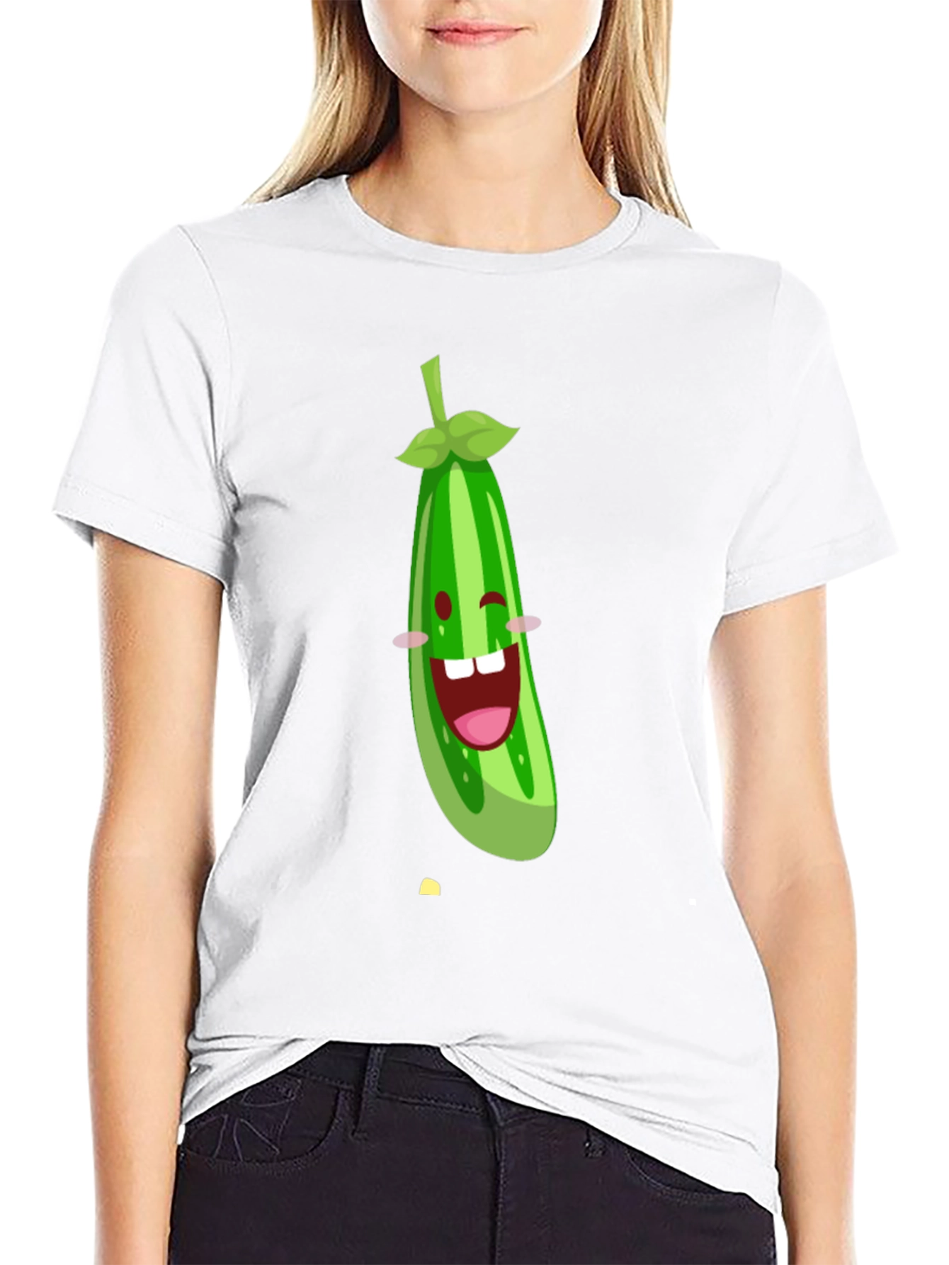 Funny Cucumber Graphic Black T-Shirt