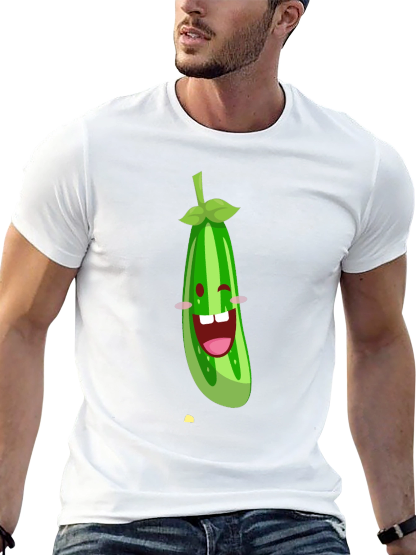 Funny Cucumber Graphic Black T-Shirt
