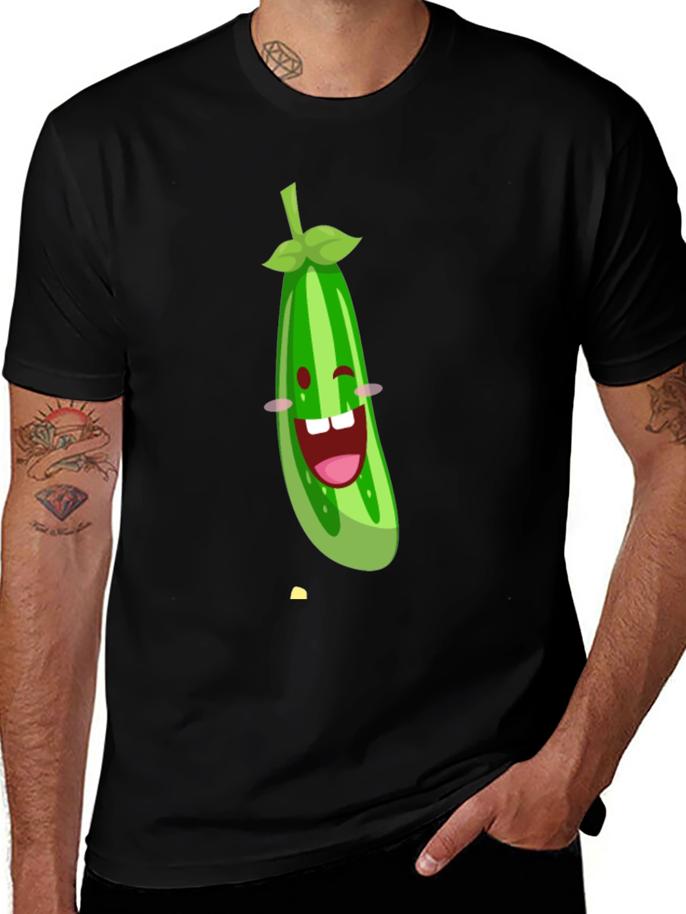 Funny Cucumber Graphic Black T-Shirt