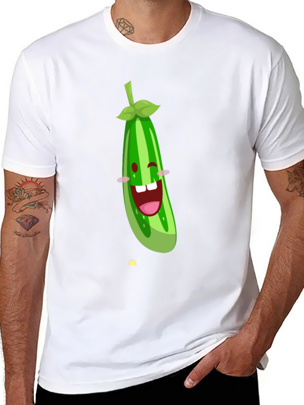 Funny Cucumber Graphic Black T-Shirt