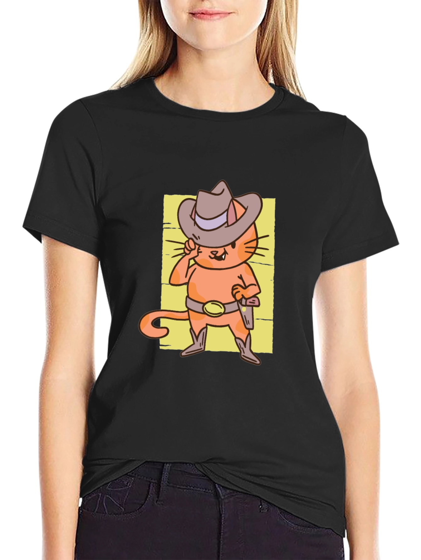 Cat Cowboy T-Shirt - Western Style Cartoon Graphic Tee