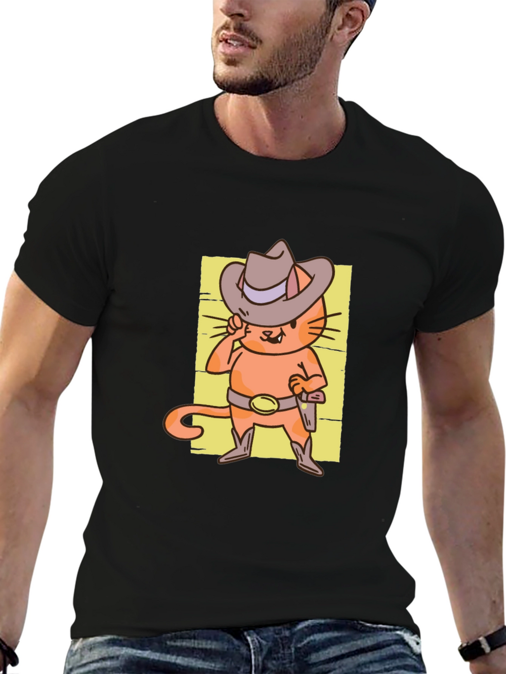Cat Cowboy T-Shirt - Western Style Cartoon Graphic Tee