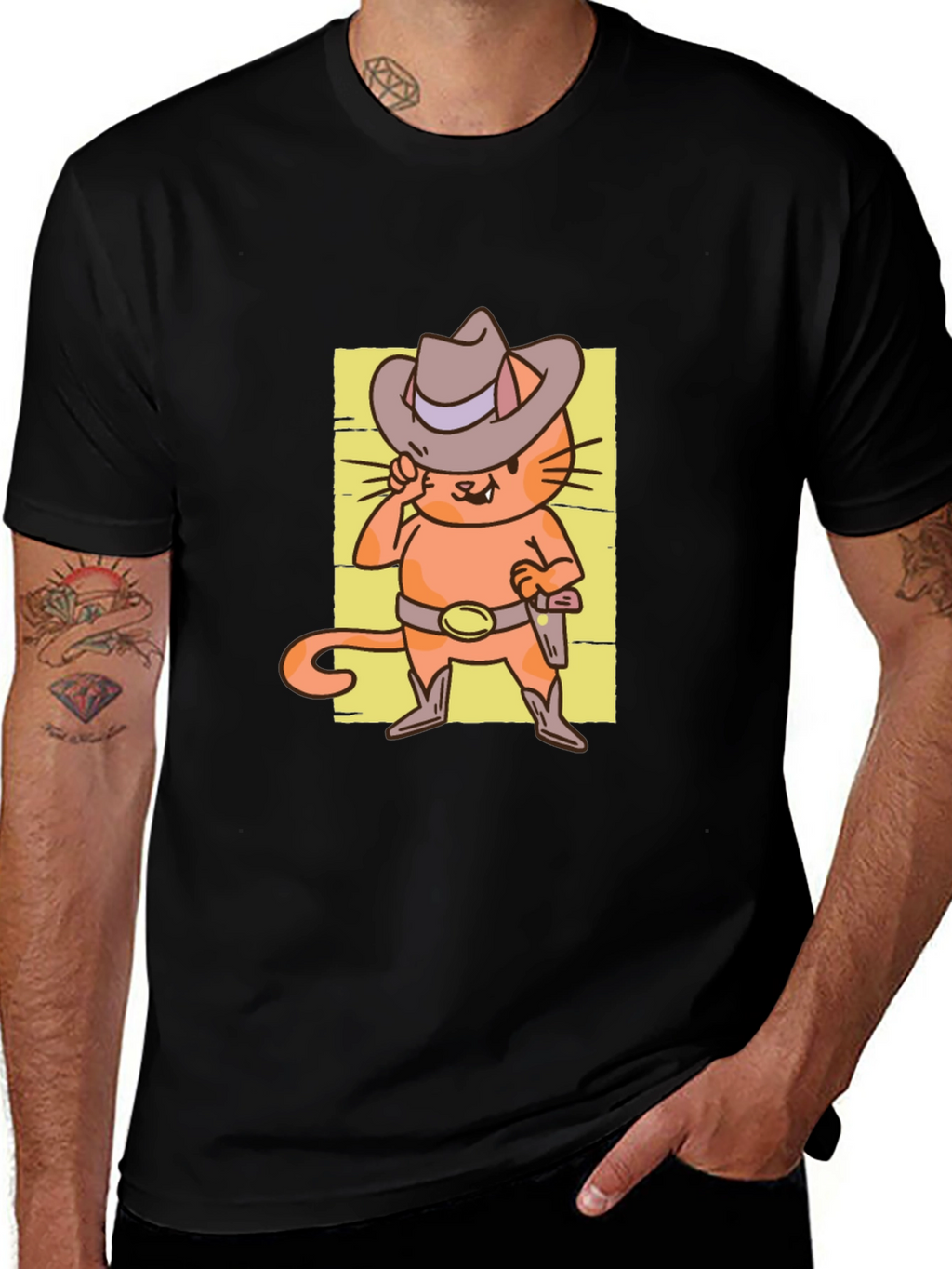 Cat Cowboy T-Shirt - Western Style Cartoon Graphic Tee
