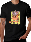 Cat Cowboy T-Shirt - Western Style Cartoon Graphic Tee