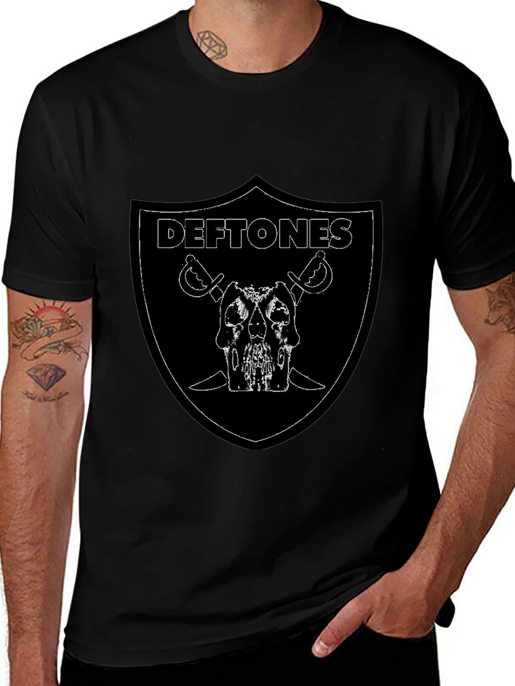 Deftones Raiders Style Graphic T-Shirt - Black