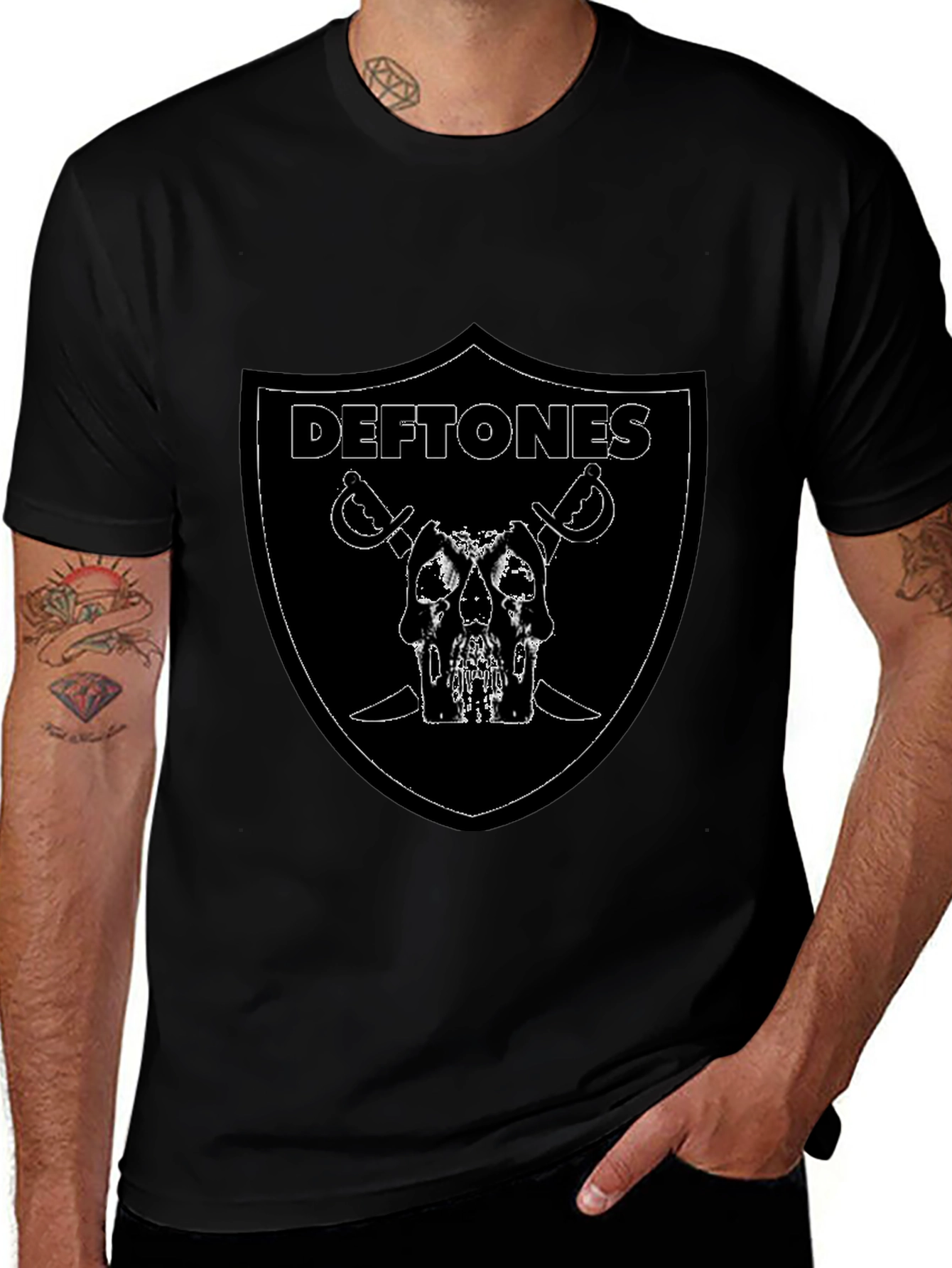 Deftones Raiders Style Graphic T-Shirt - Black