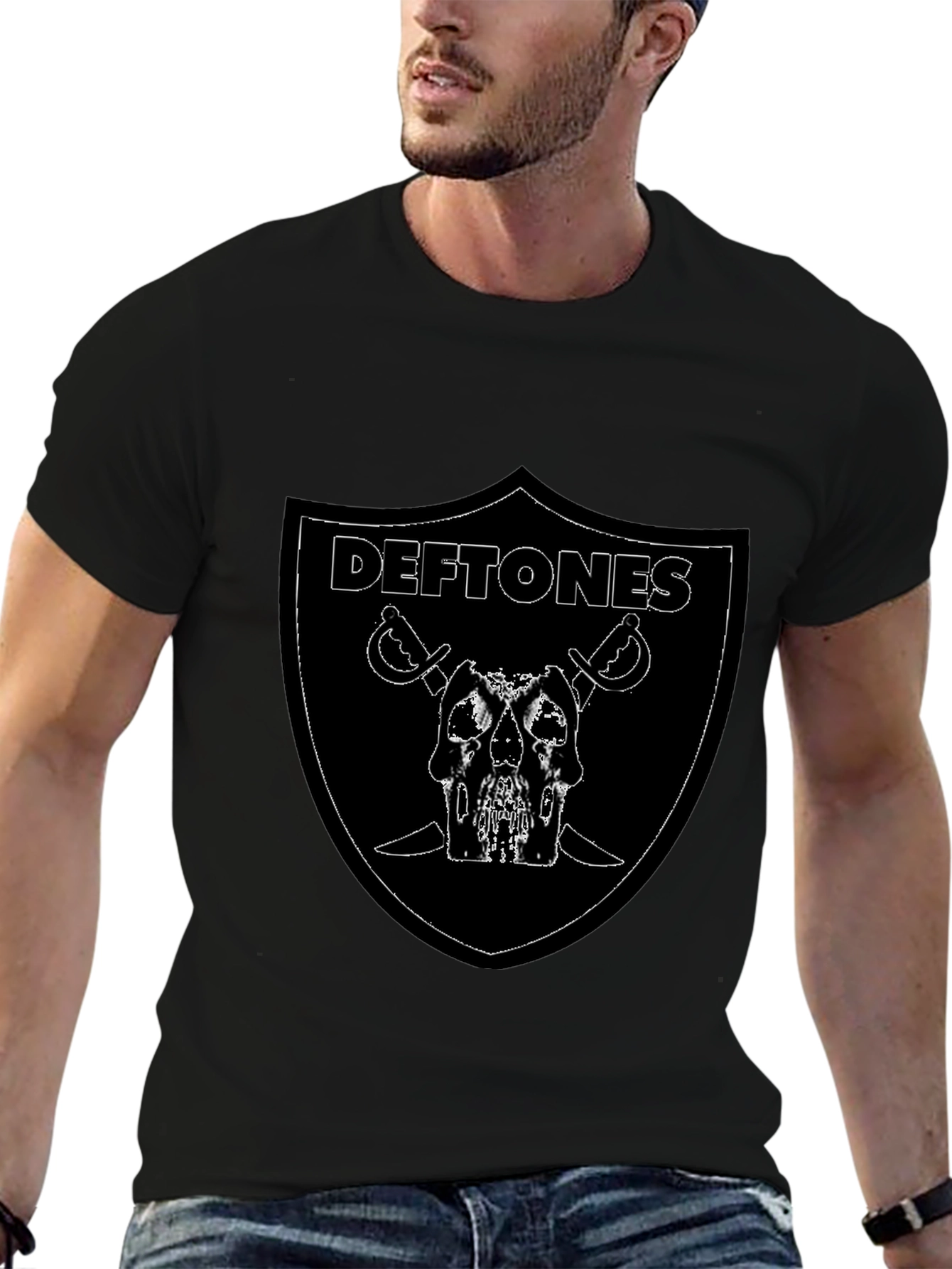 Deftones Raiders Style Graphic T-Shirt - Black