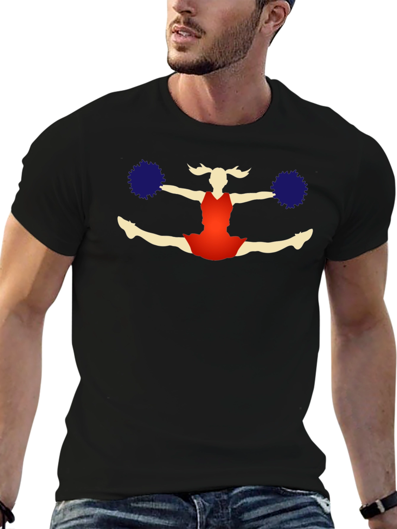 Cheerleader Graphic T-Shirt - Black Cotton Tee