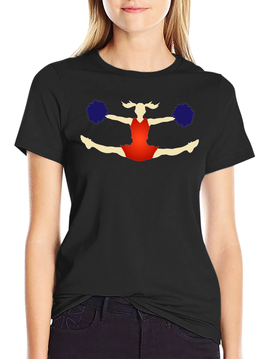 Cheerleader Graphic T-Shirt - Black Cotton Tee