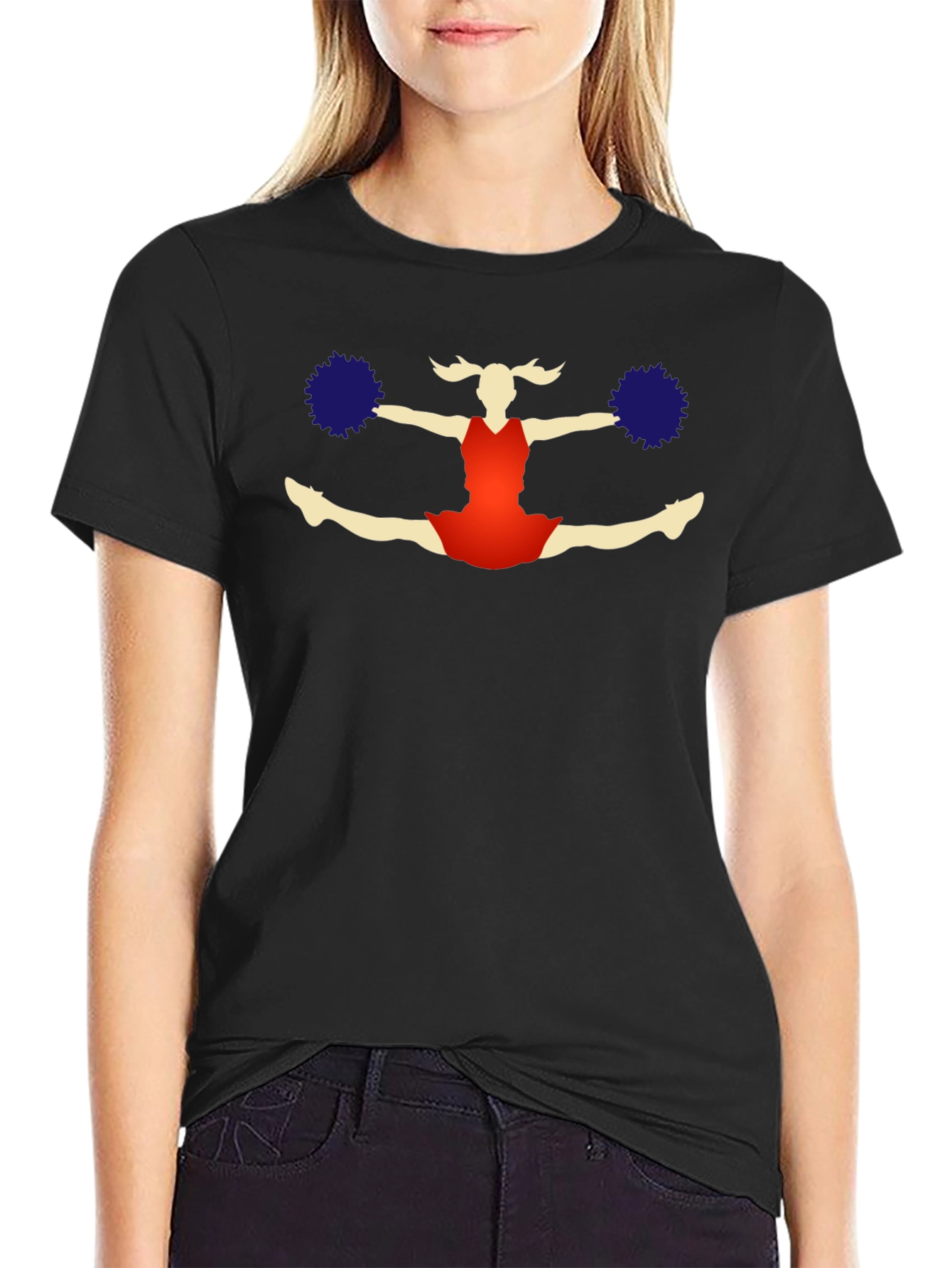 Cheerleader Graphic T-Shirt - Black Cotton Tee