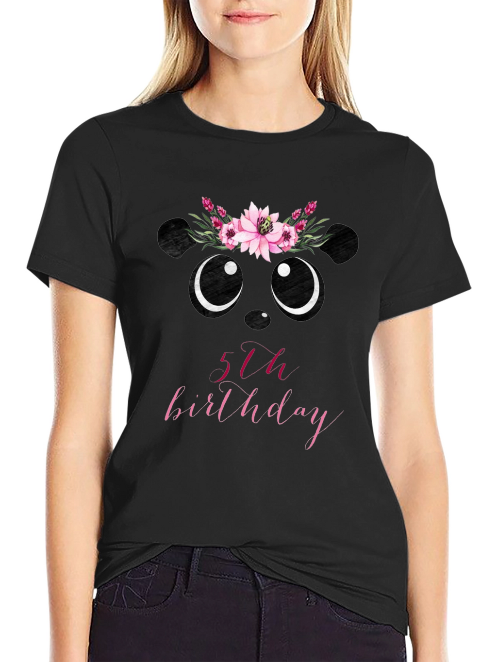 5th Birthday Panda Bear Floral T-Shirt