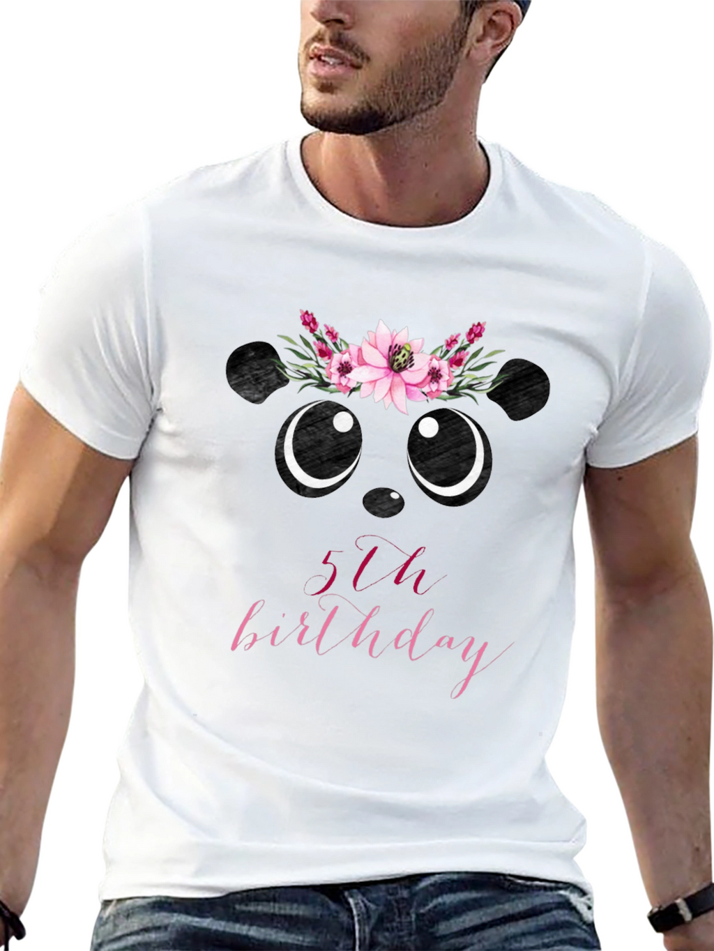 5th Birthday Panda Bear Floral T-Shirt