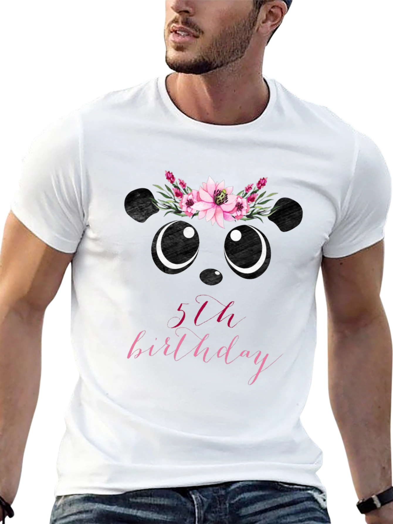 5th Birthday Panda Bear Floral T-Shirt