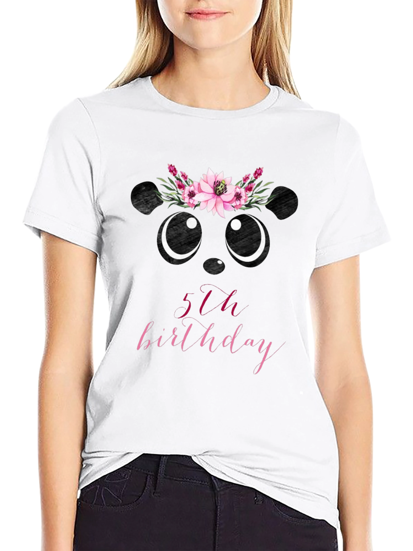 5th Birthday Panda Bear Floral T-Shirt