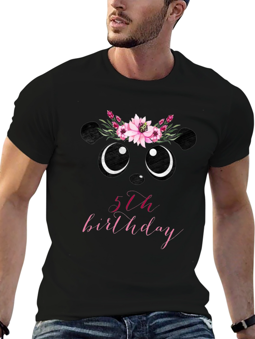 5th Birthday Panda Bear Floral T-Shirt