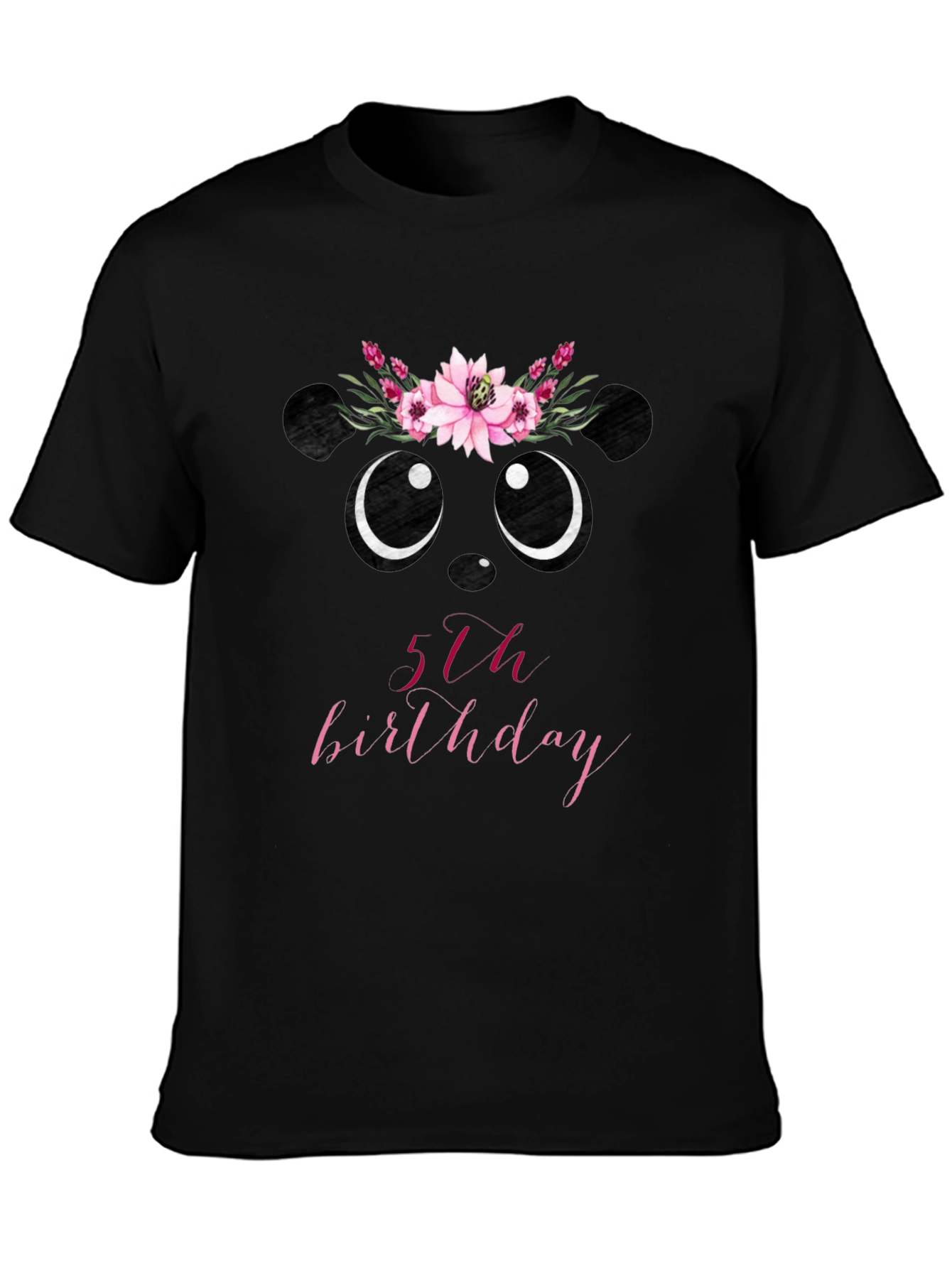 5th Birthday Panda Bear Floral T-Shirt