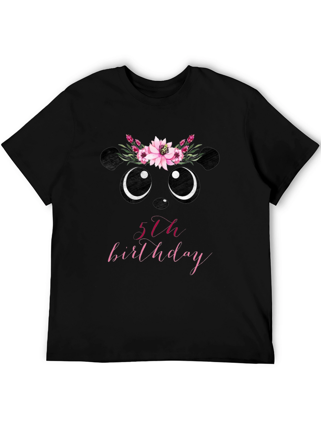 5th Birthday Panda Bear Floral T-Shirt