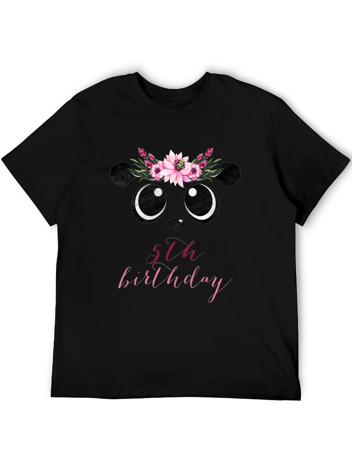 5th Birthday Panda Bear Floral T-Shirt