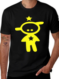 Abstract Yellow Star Character Black T-Shirt