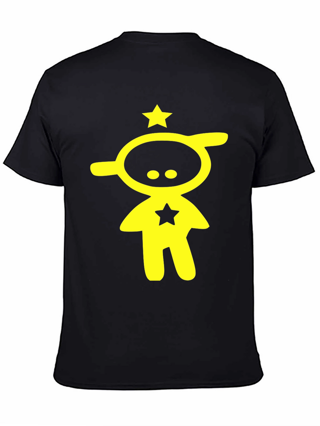 Abstract Yellow Star Character Black T-Shirt