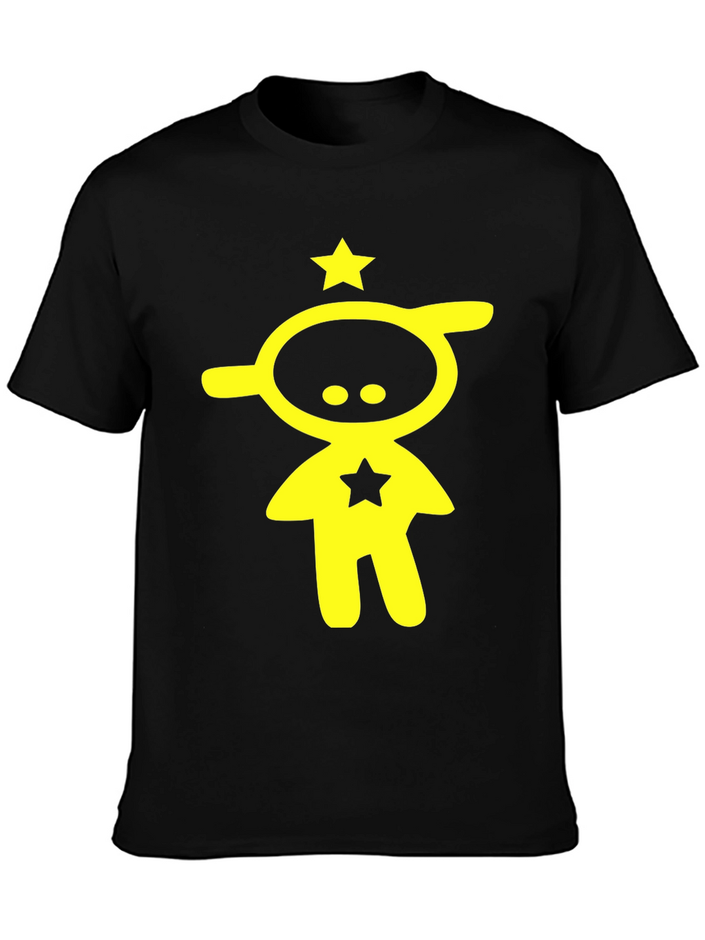 Abstract Yellow Star Character Black T-Shirt