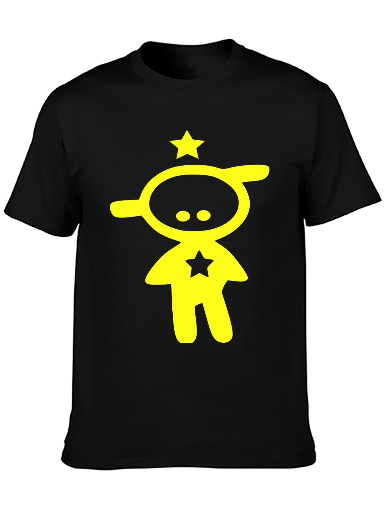 Abstract Yellow Star Character Black T-Shirt
