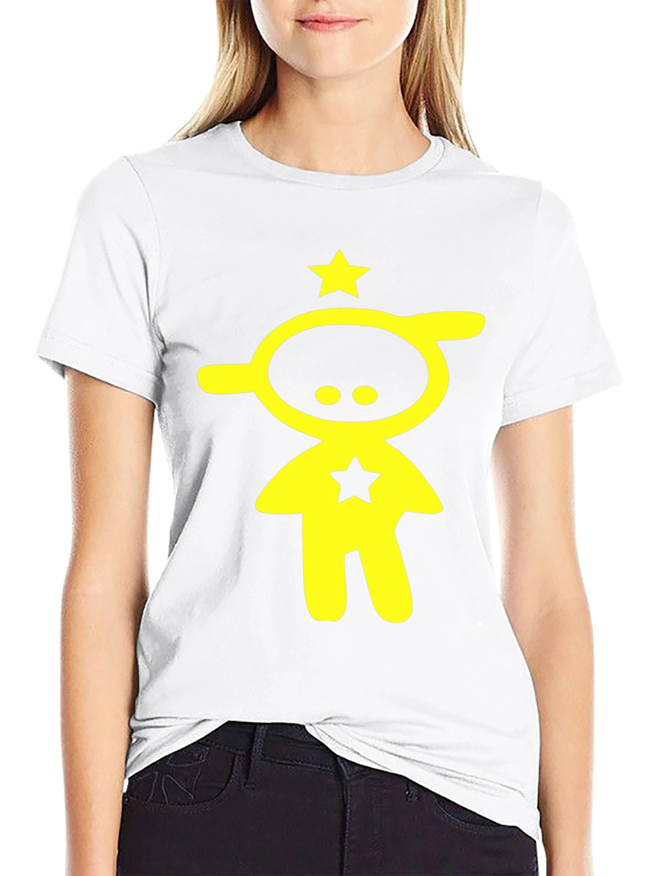 Abstract Yellow Star Character Black T-Shirt