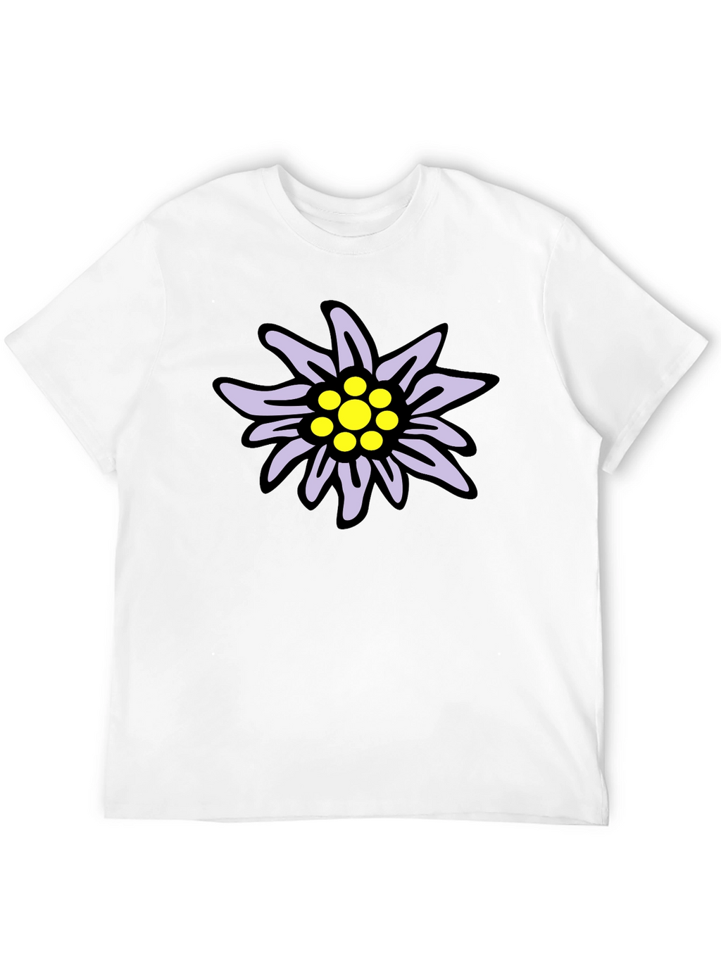 Edelweiss Flower Graphic T-Shirt - Casual Black Tee