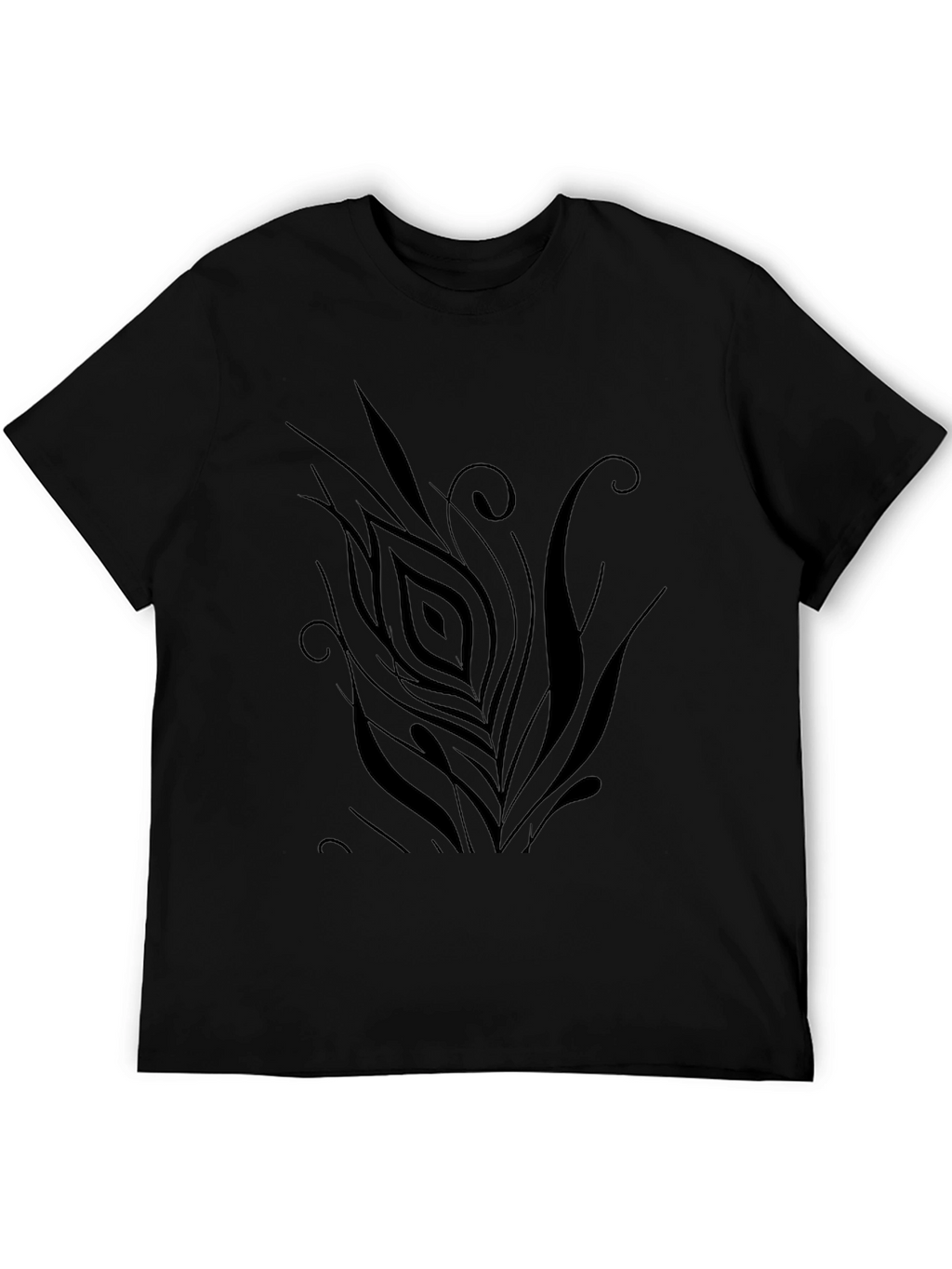 Mens Black T-Shirt with Abstract Feather Design