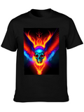 Flaming Skull Wings Graphic Black T-Shirt
