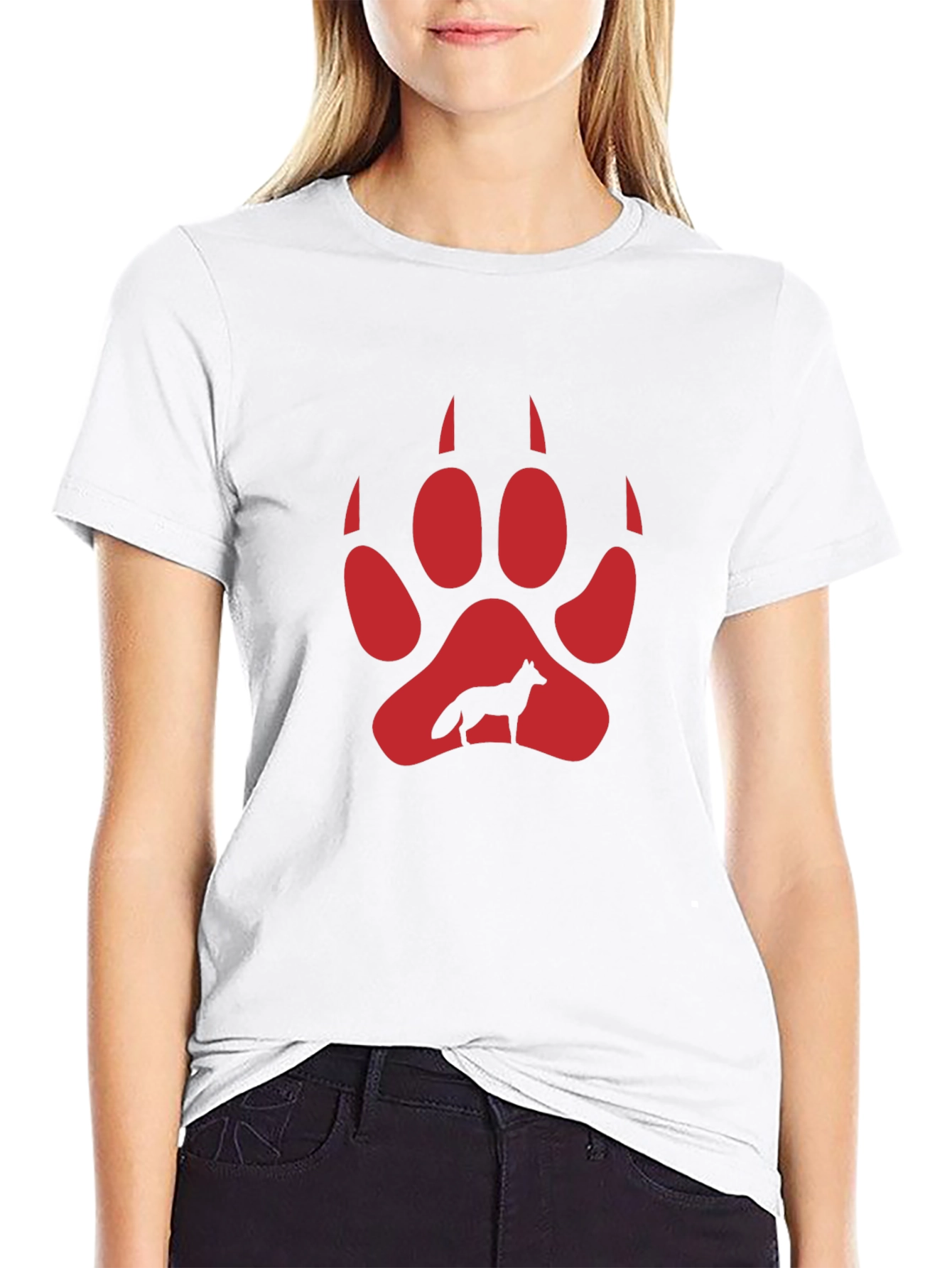 Wolf Paw Print Graphic Tee - Black Cotton Blend