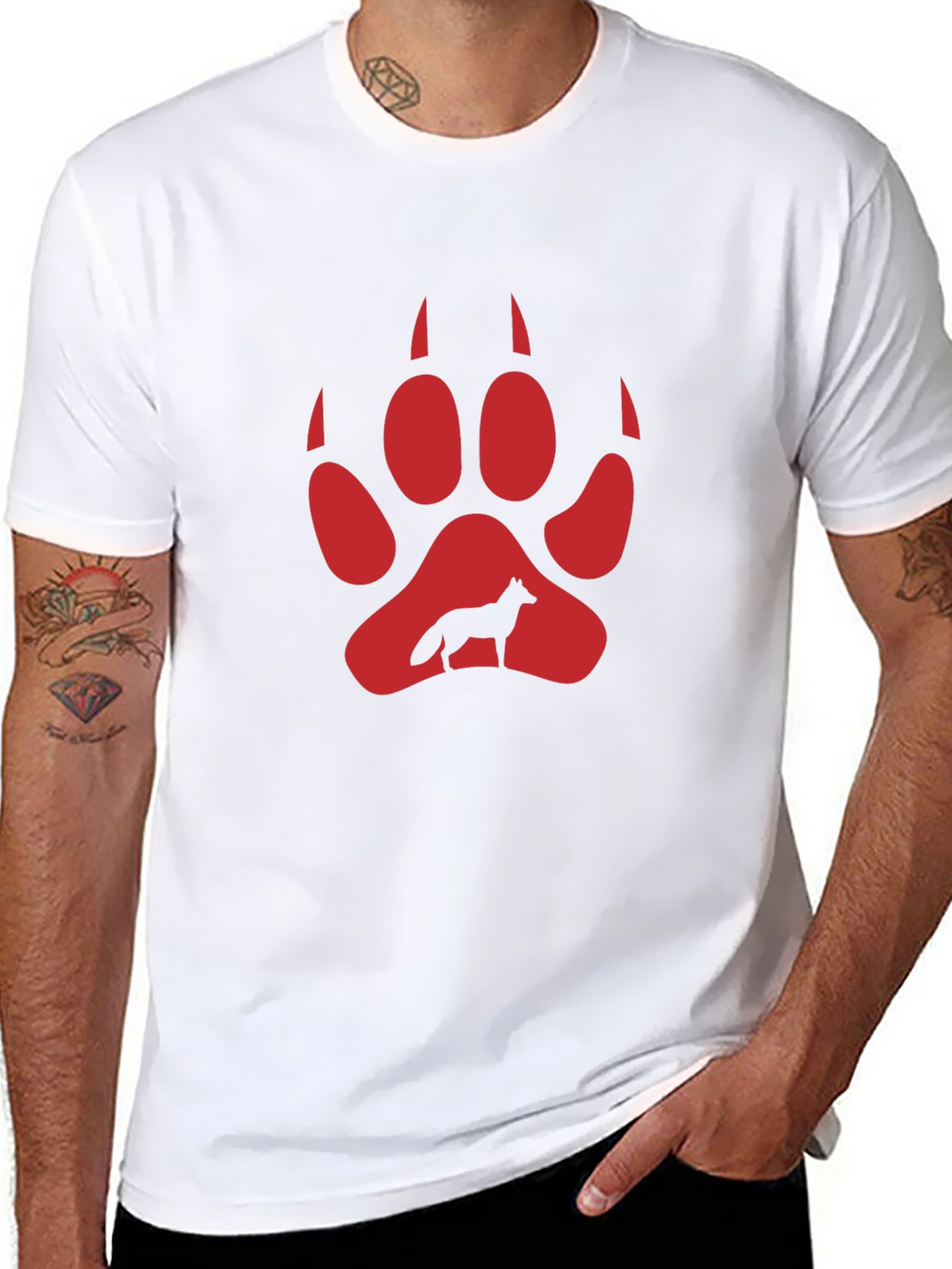 Wolf Paw Print Graphic Tee - Black Cotton Blend