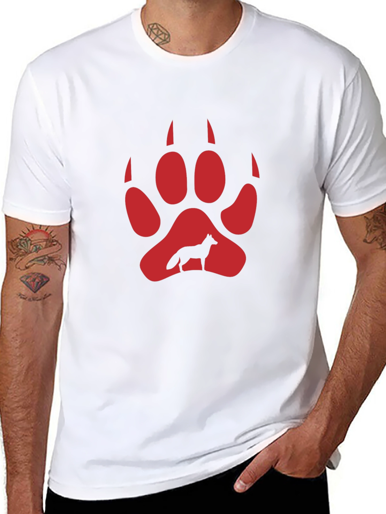 Wolf Paw Print Graphic Tee - Black Cotton Blend