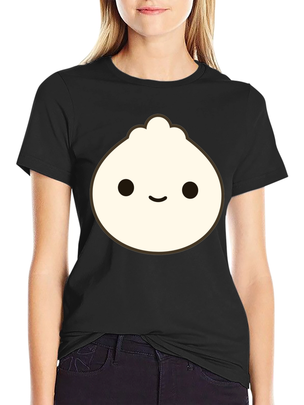 Cute Dumpling Graphic Tee - Black Cotton T-Shirt