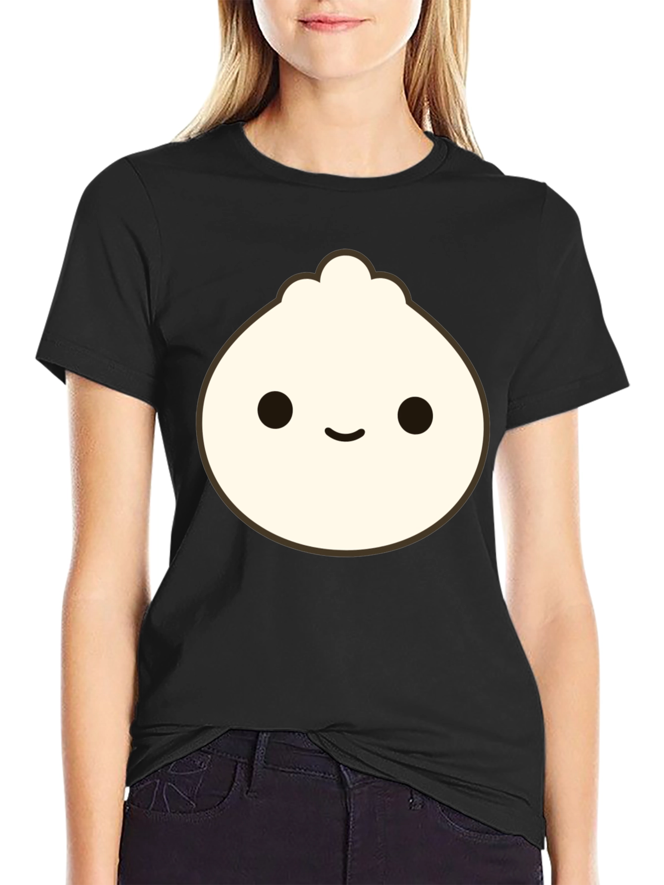 Cute Dumpling Graphic Tee - Black Cotton T-Shirt