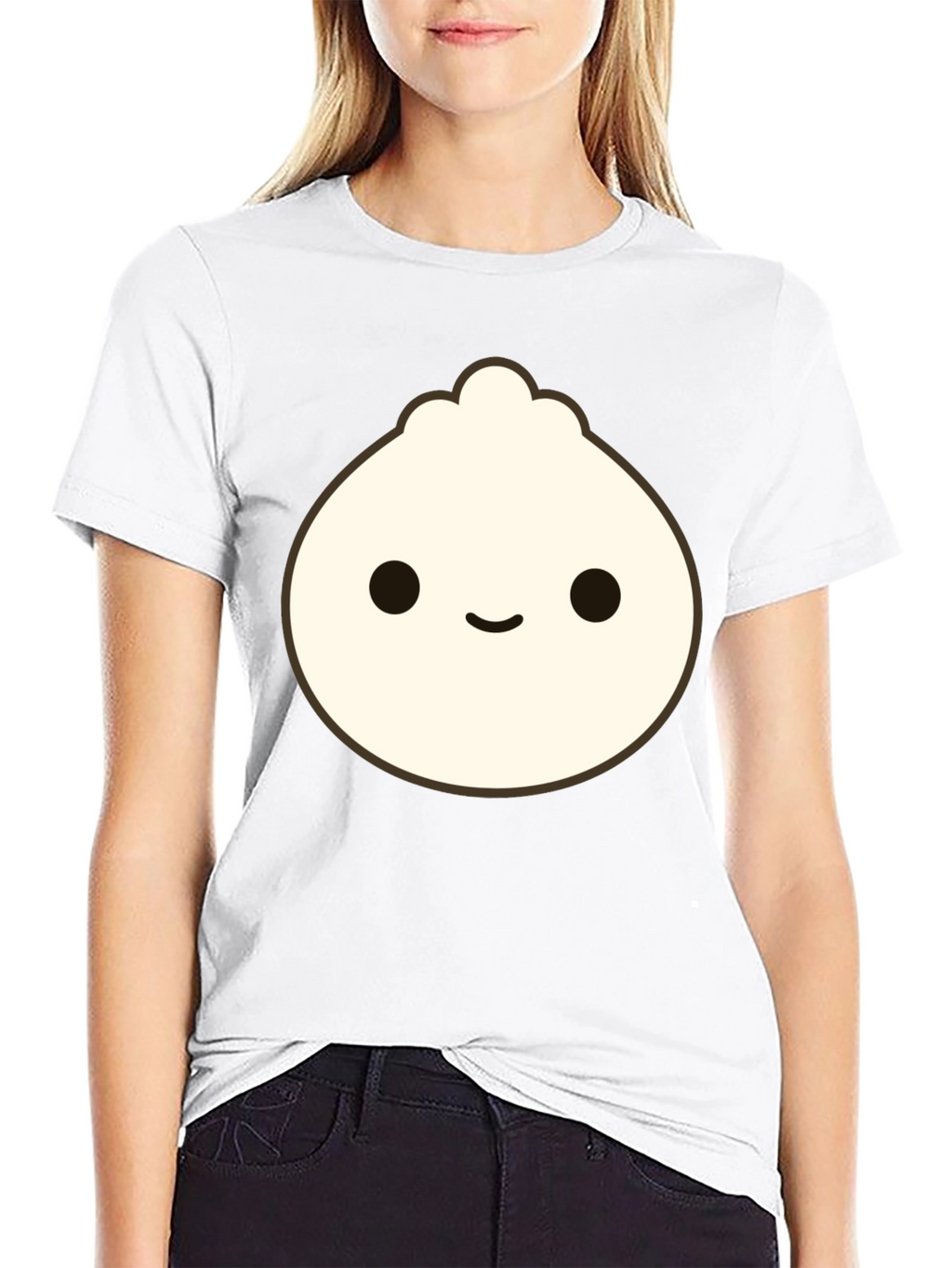 Cute Dumpling Graphic Tee - Black Cotton T-Shirt