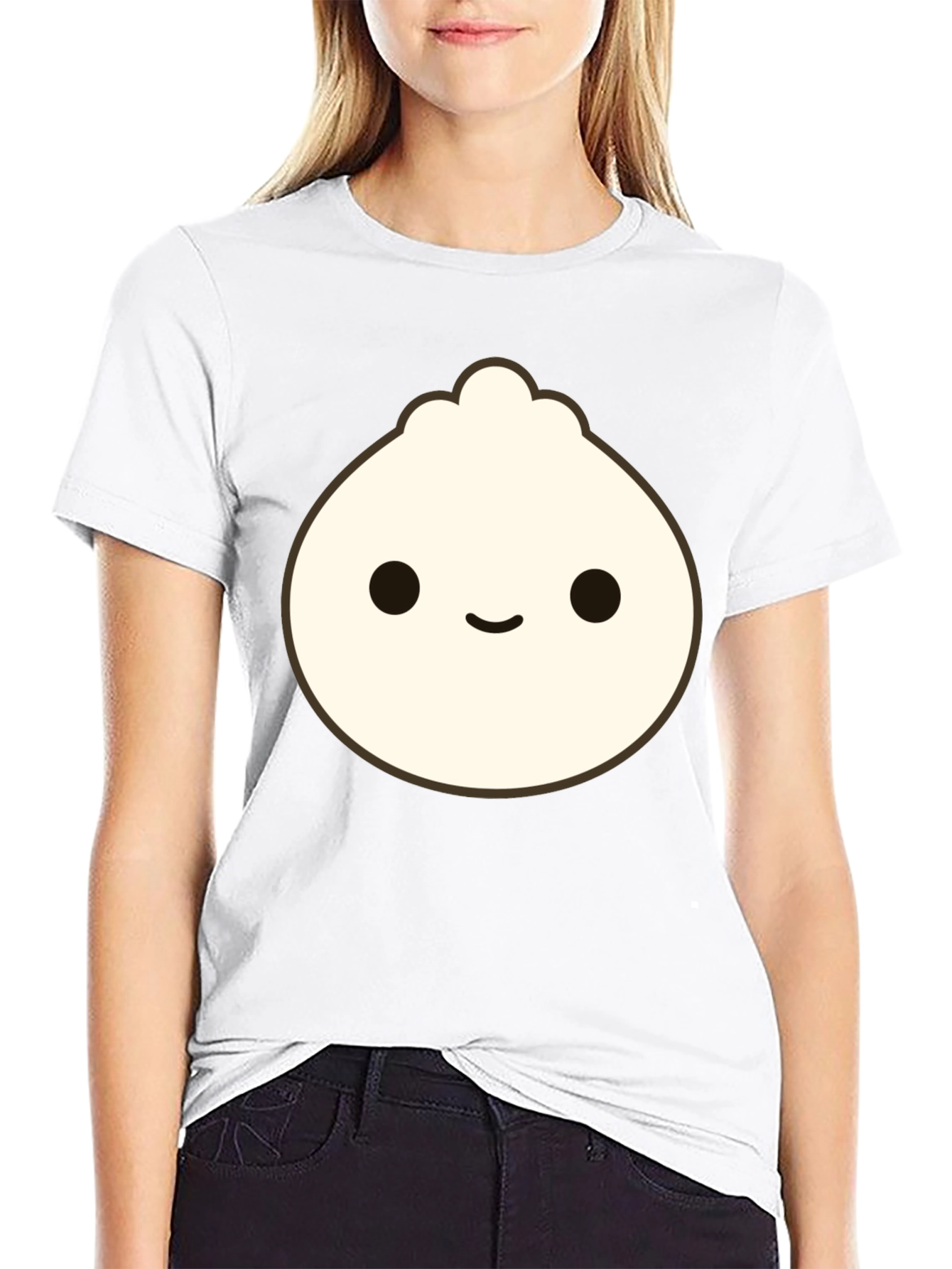 Cute Dumpling Graphic Tee - Black Cotton T-Shirt