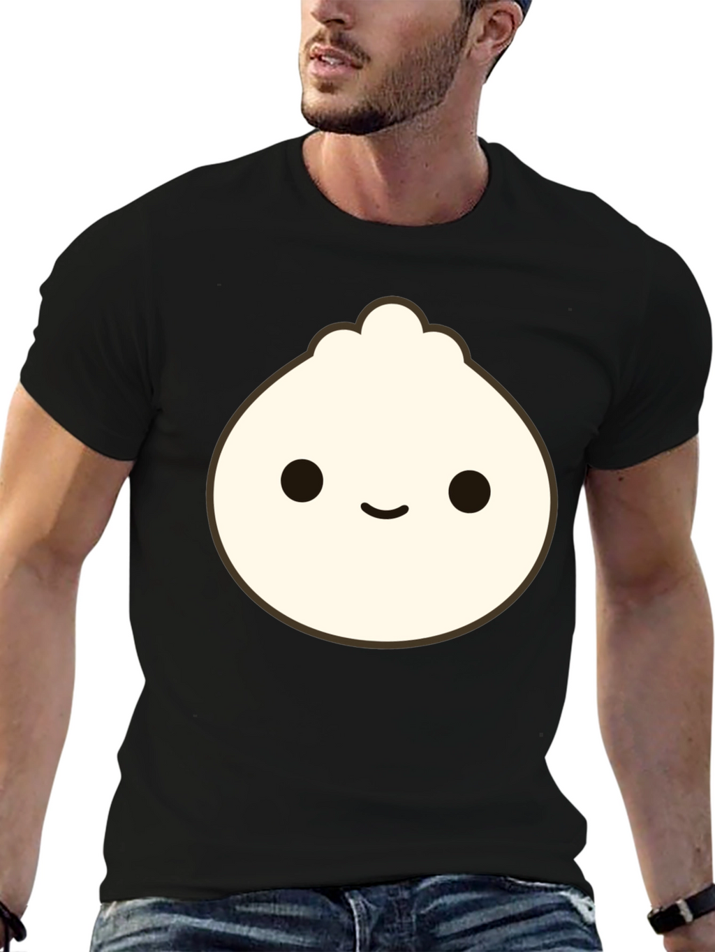 Cute Dumpling Graphic Tee - Black Cotton T-Shirt