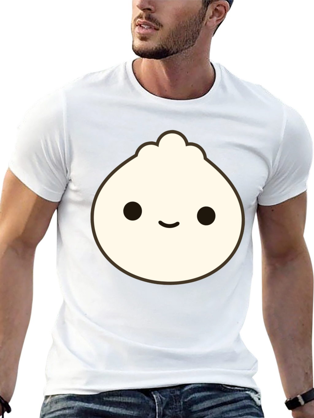 Cute Dumpling Graphic Tee - Black Cotton T-Shirt
