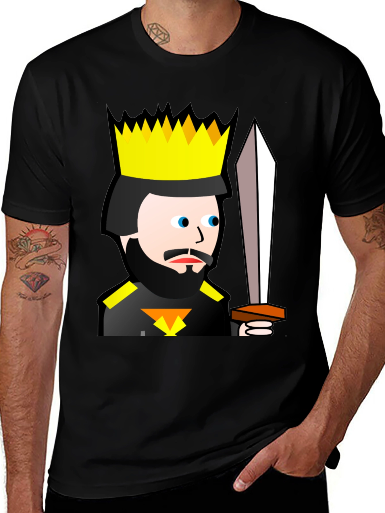 King Cartoon Black T-Shirt - Sword Graphic Tee