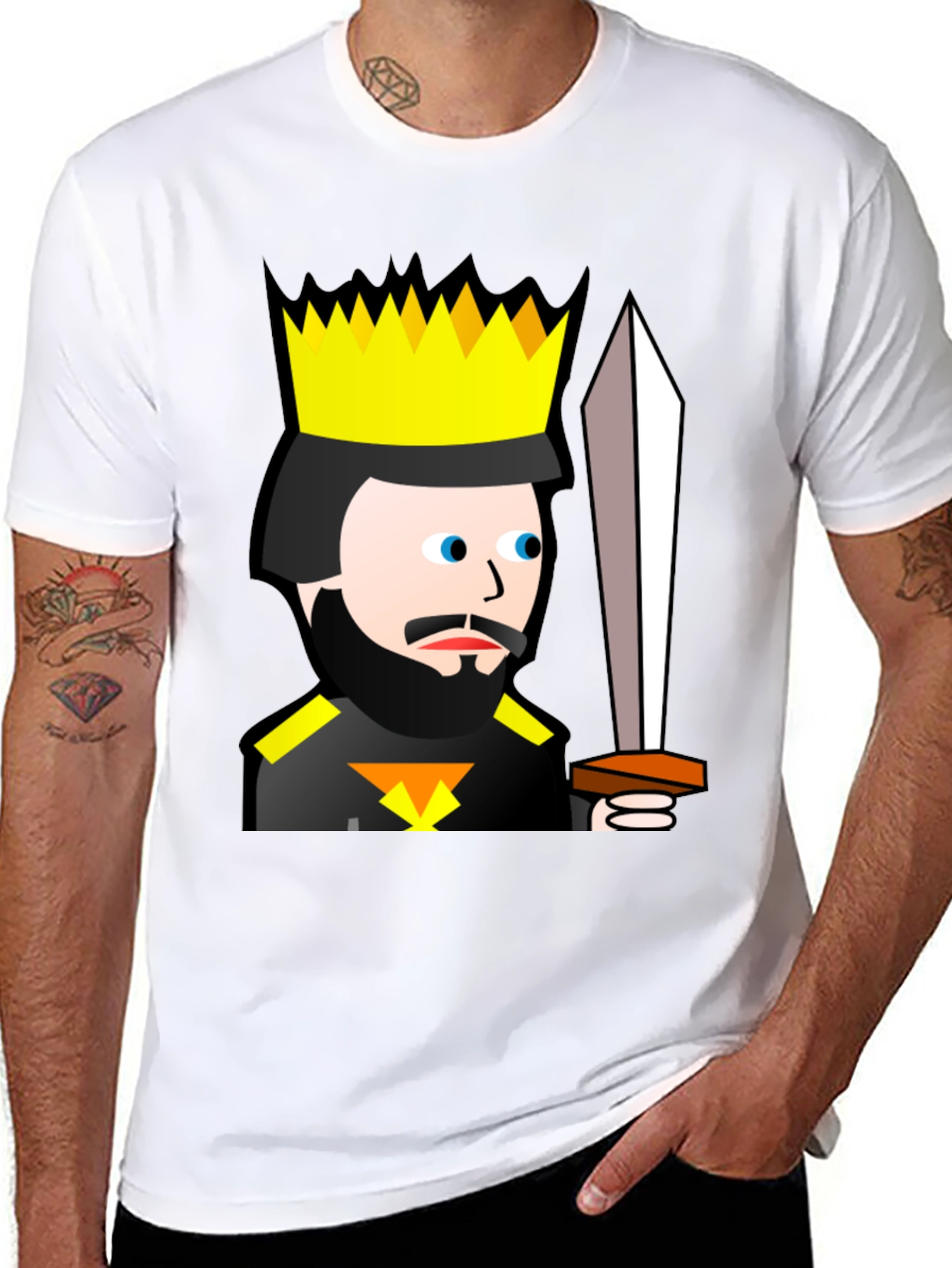 King Cartoon Black T-Shirt - Sword Graphic Tee