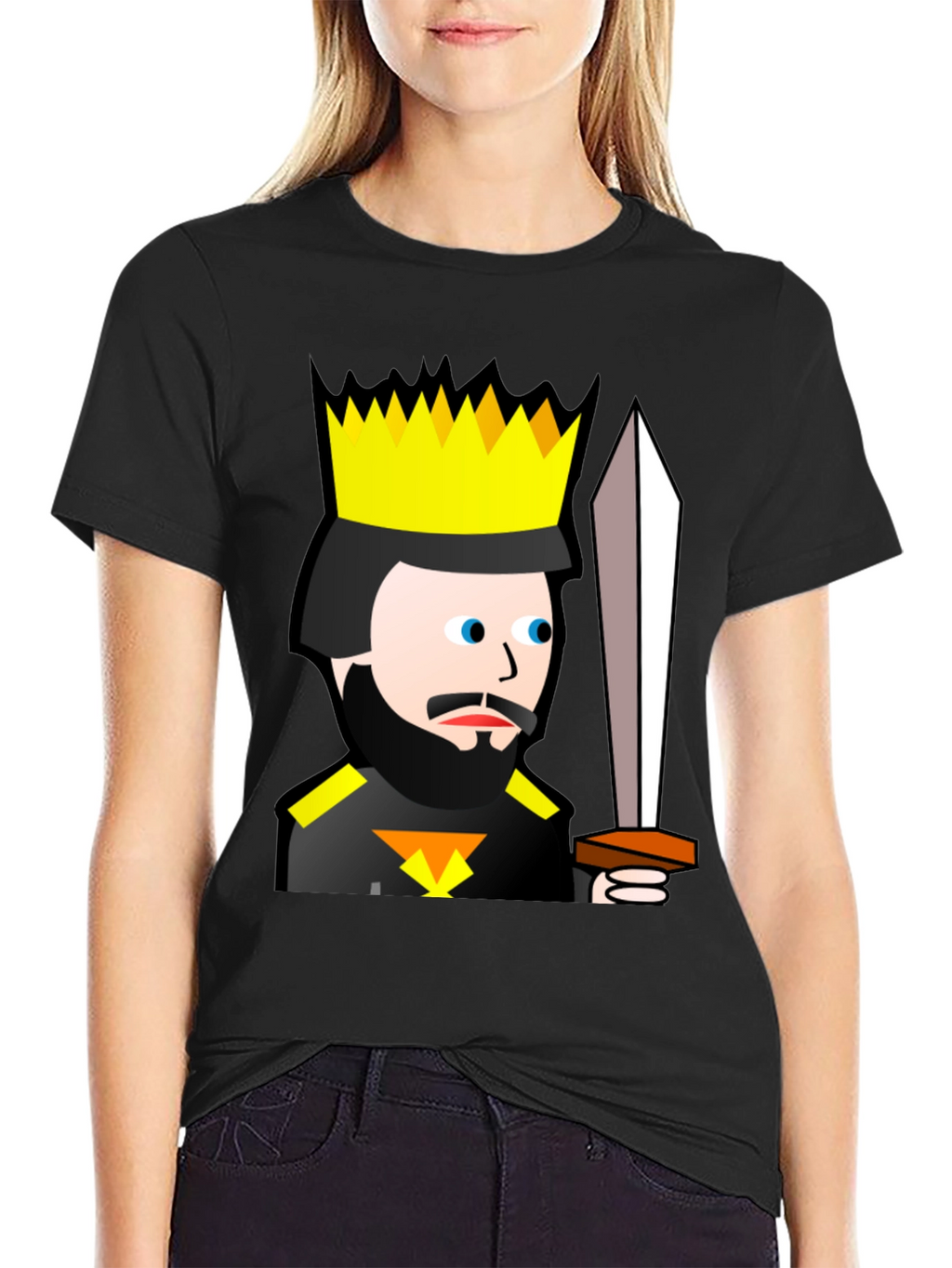 King Cartoon Black T-Shirt - Sword Graphic Tee