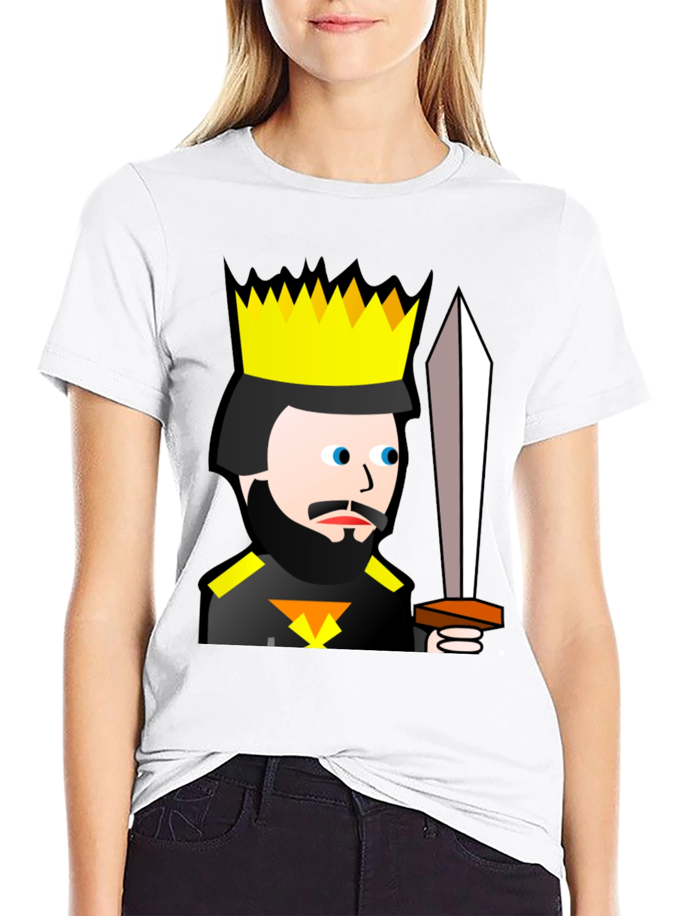 King Cartoon Black T-Shirt - Sword Graphic Tee