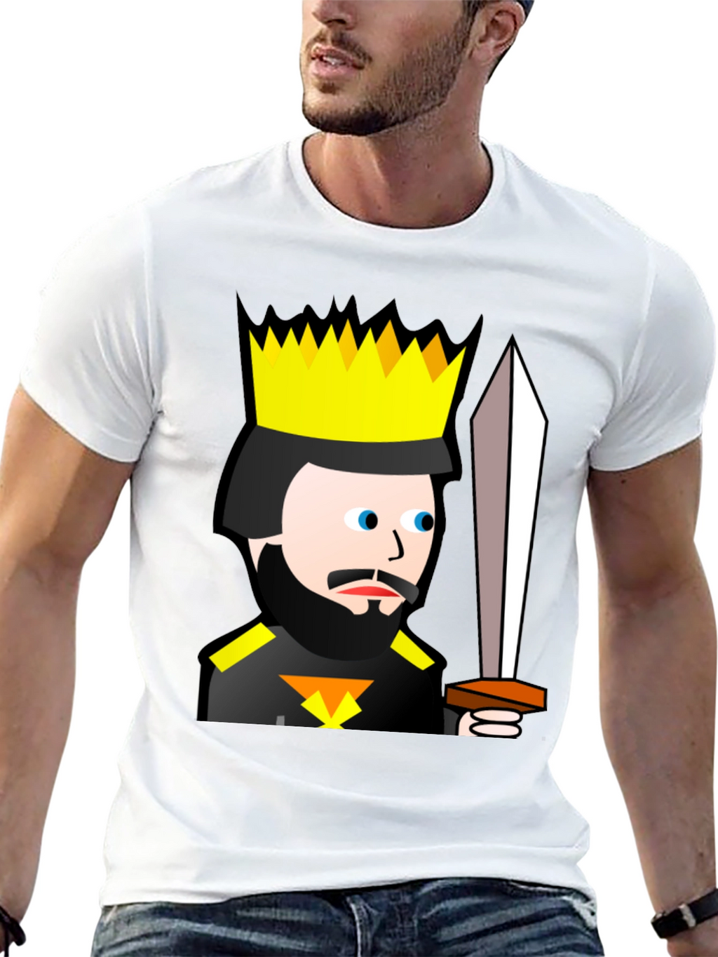 King Cartoon Black T-Shirt - Sword Graphic Tee