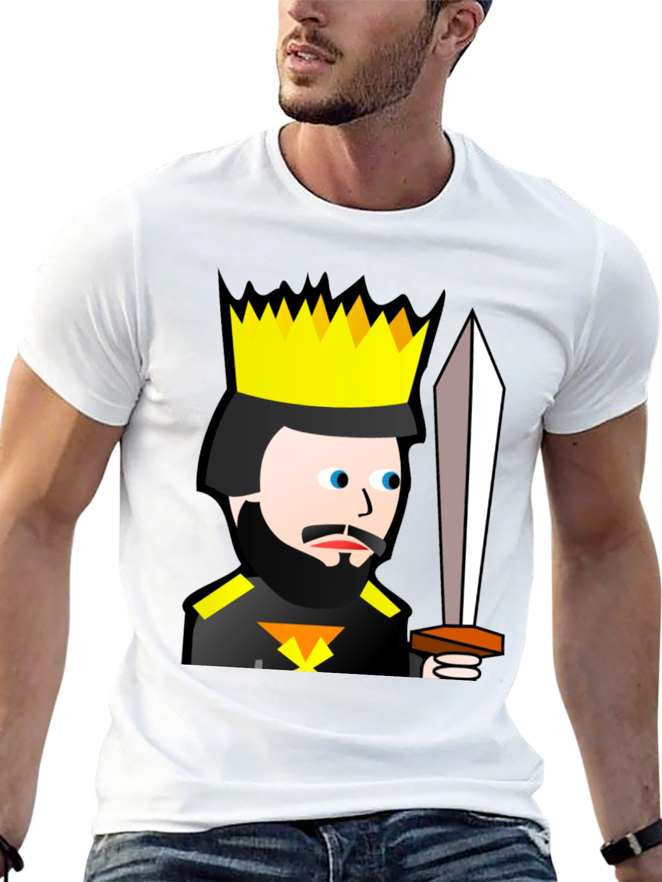 King Cartoon Black T-Shirt - Sword Graphic Tee